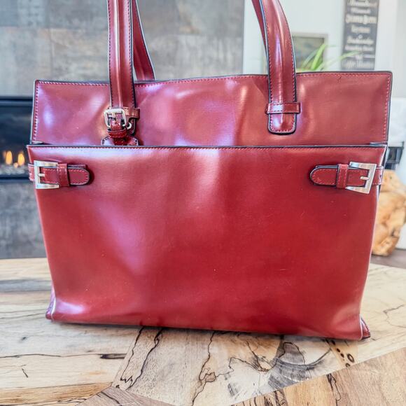 Franklin Covey Red Genuine Leather Business Organizer Tote Laptop Bag #31934.577 - Picture 2 of 15